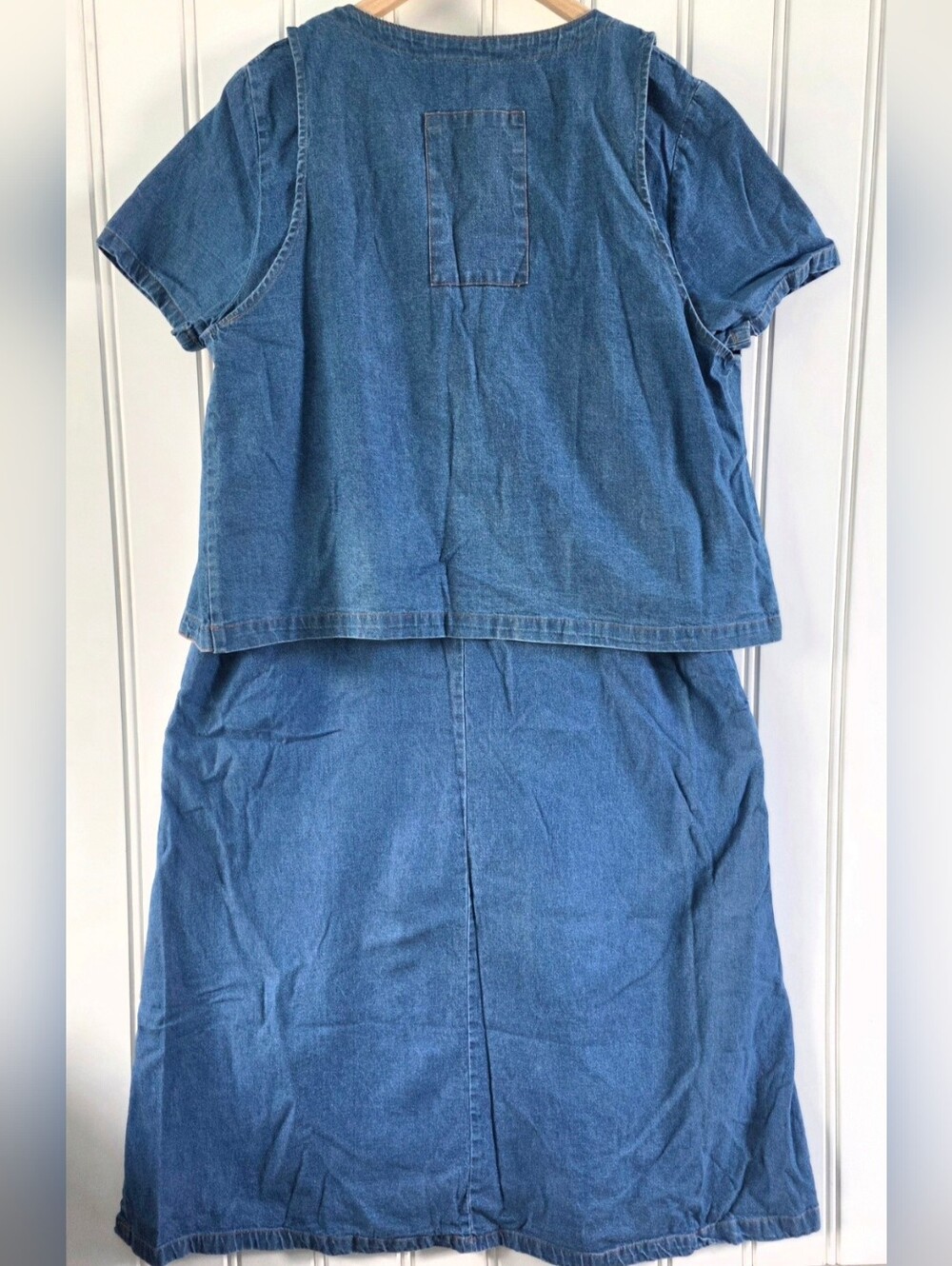 Vintage Rama Of USA 2 Piece Cotton Safari Animal Denim Vest Maxi Dress Blue XXL - Picture 7 of 9